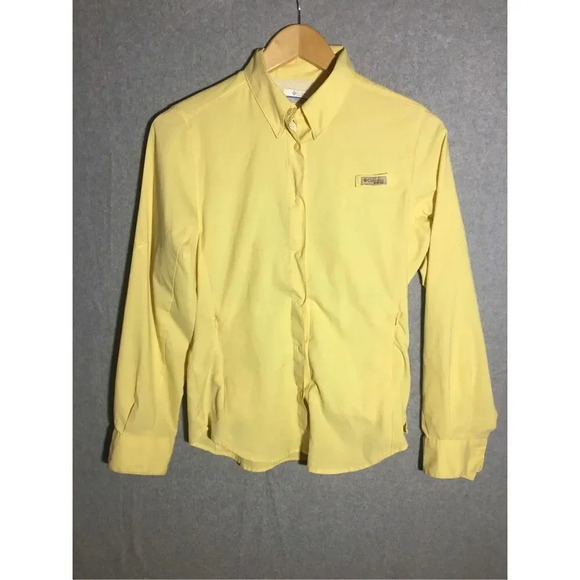 Womens Columbia Button Up shirt Yellow Fishing Snap Buttons Outdoors Camping - Picture 1 of 5